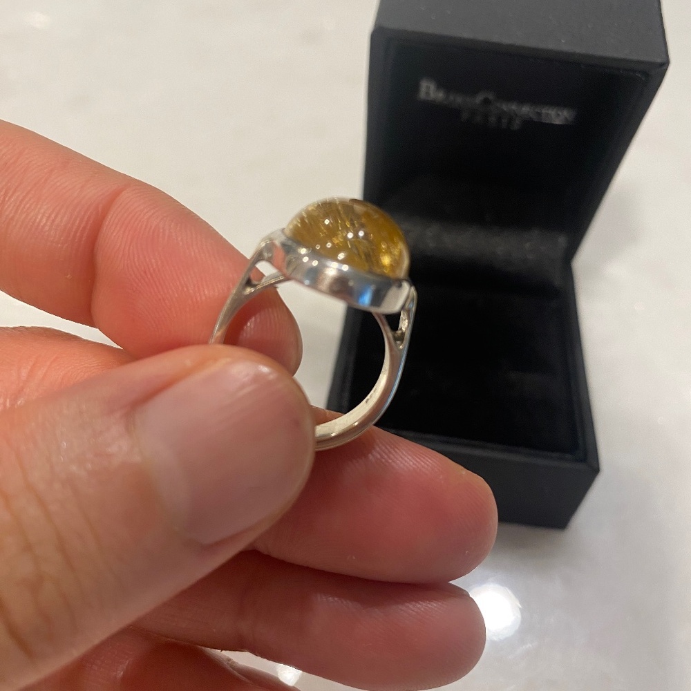 Rutilated Quartz Cabochon Cocktail Ring in Sterling Silver
